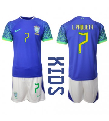 Brasilien Lucas Paqueta #7 babykläder Bortatröja barn VM 2022 Korta ärmar (+ Korta byxor)